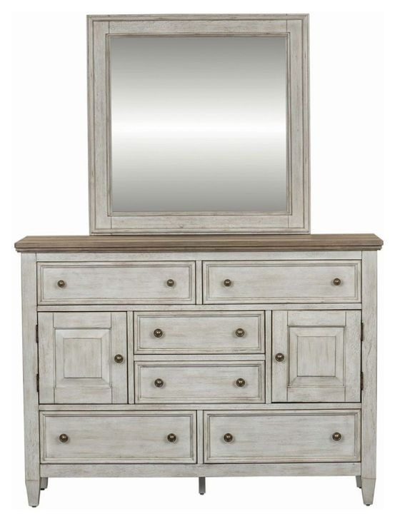 Homestead Antique White and Tobacco 6 Drawer Dresser with Mirror