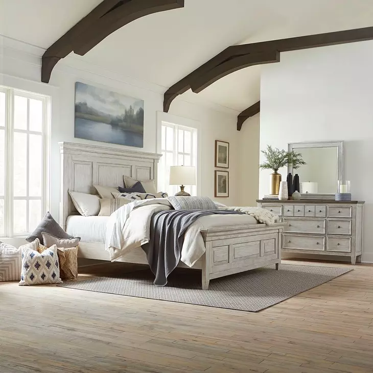 Homestead Antique White and Tobacco 6 Drawer Dresser with Mirror
