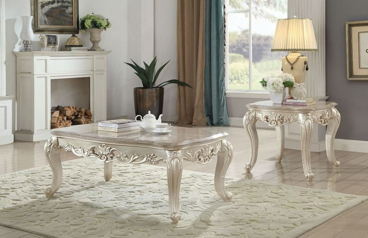 Gorsedd Golden Ivory Rectangular Marble Top Occassional Table Set