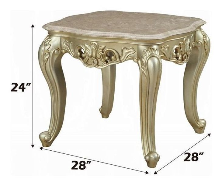 Gorsedd Golden Ivory Square Marble Top End Table