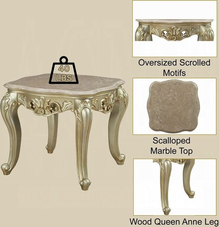 Gorsedd Golden Ivory Square Marble Top End Table