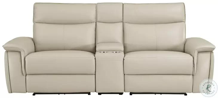 Maroni Taupe Power Double Reclining Console Loveseat with Power Headrests