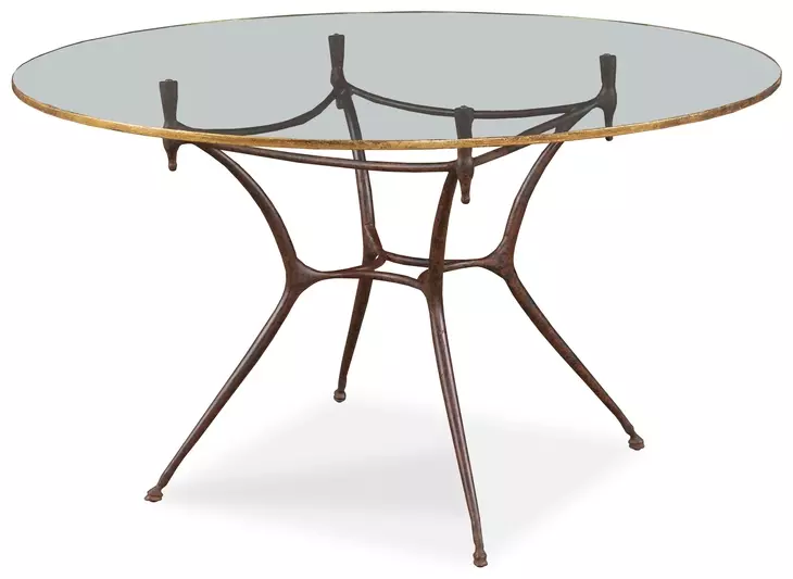 1940S French Gold and Brown 50" Round Glass Top Center Table