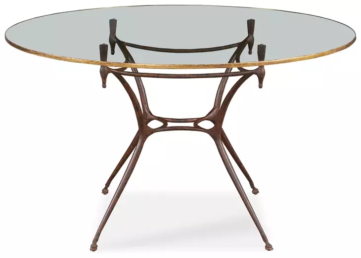 1940S French Gold and Brown 50" Round Glass Top Center Table