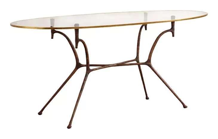 1940S French Gold and Brown Oval Glass Top Coffee Table