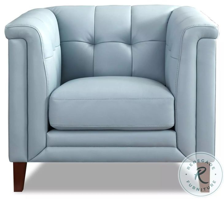 Elric Spa Blue Leather Upholstered Accent Chair