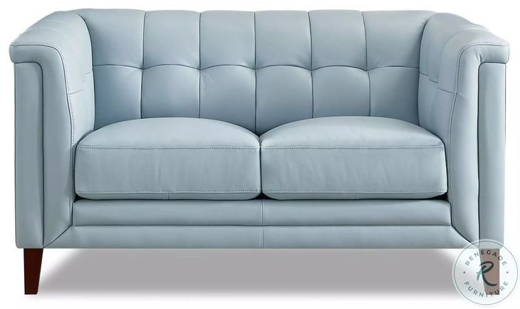 Elric Spa Blue Leather 62" Loveseat