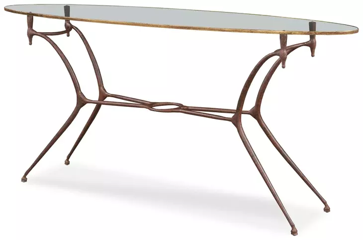 1940S French Gold and Brown Oval Long Console Table