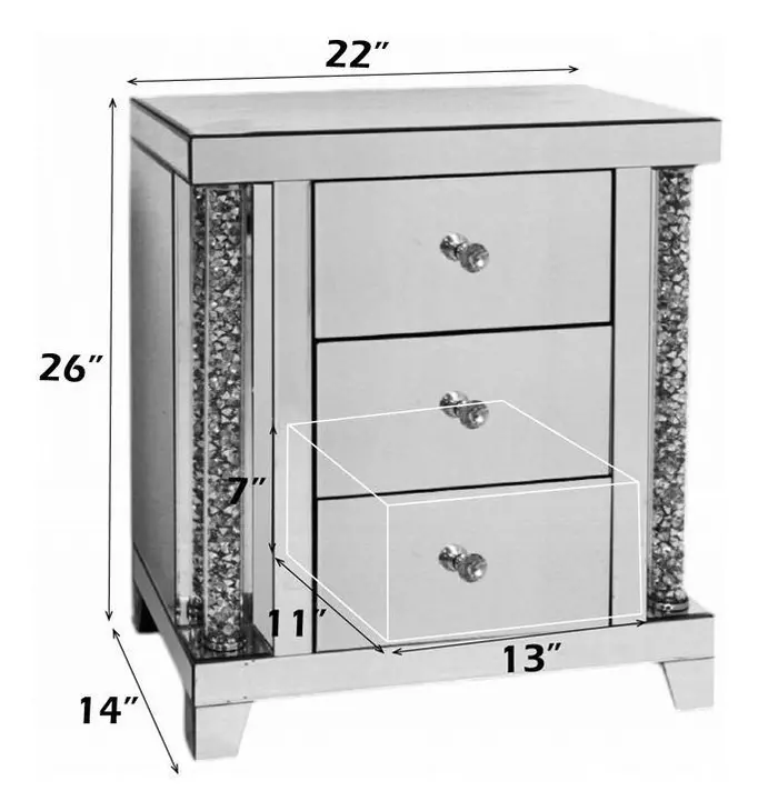 Noralie Silver and Gray Night Table with 3 Drawers