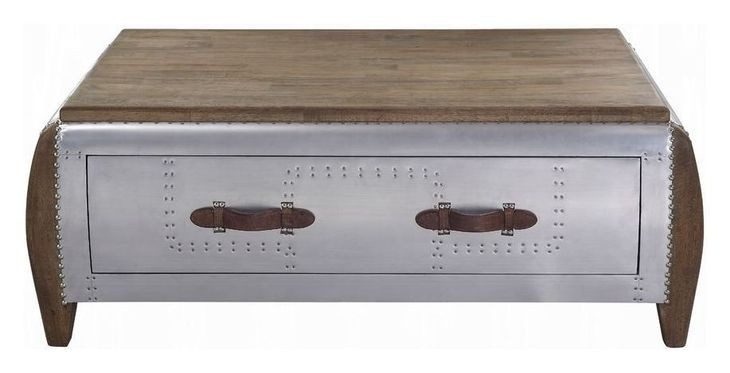 Brancaster Antique Oak and Silver Rectangular Coffee Table with Nailhead Trim