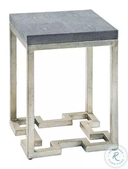 Geometric Charcoal Shagreen Leather And Sterling Silver Leaf Accent Table