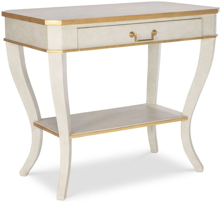 Hugo White and Antique Gold Rectangular Occasional Table with 1 Drawer