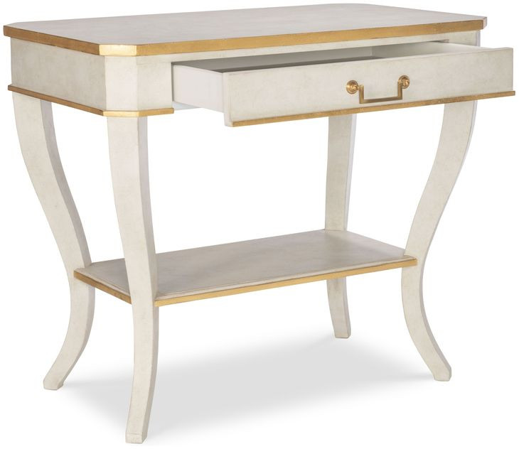 Hugo White and Antique Gold Rectangular Occasional Table with 1 Drawer