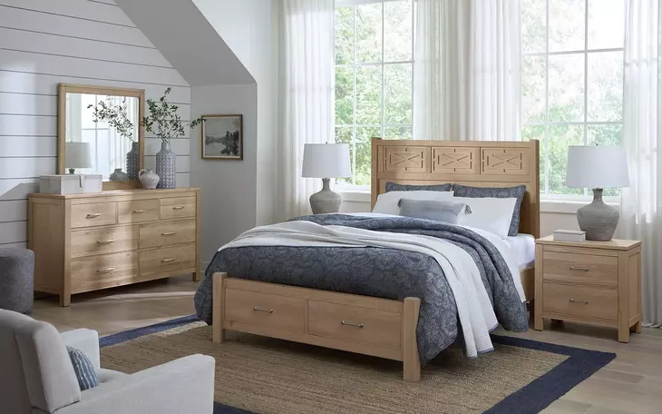 Tide And Timber Clear Oak Queen Panel Storage Bed