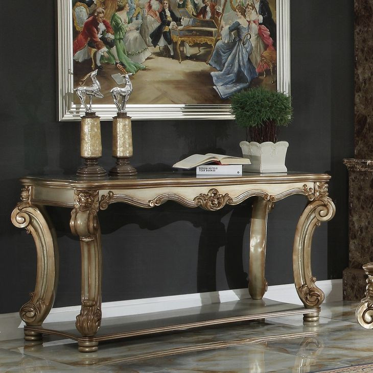 Vendome Gold Patina Rectangular Sofa Table with Storage