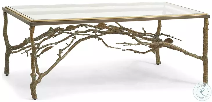 Twig Glass And Antiqued Solid Brass Cocktail Table