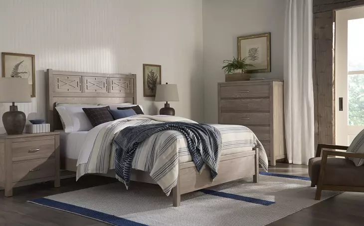 Tide And Timber Gray Oak Fretwork Panel Bedroom Set
