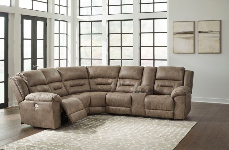 Ravenel Fossil 3 Piece Modular Power Reclining Sectional with RAF Console Loveseat and USB Charging