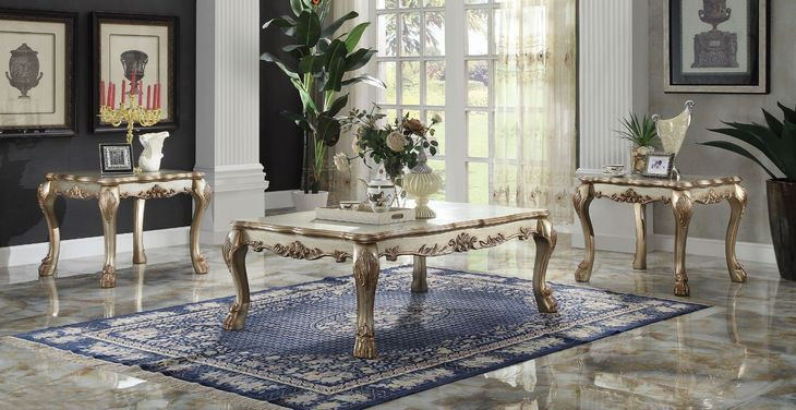 Dresden Gold Patina and Bone Rectangular Coffee Table