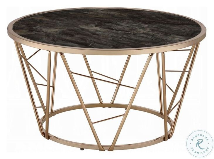 Cicatrix Black Engineered Stone and Champagne Round Coffee Table