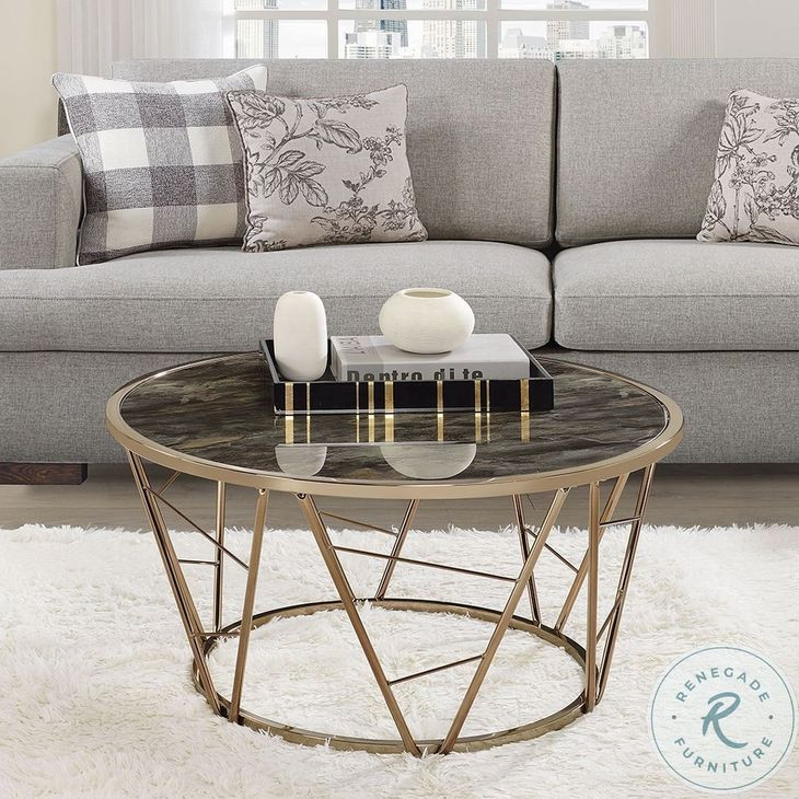 Cicatrix Black Engineered Stone and Champagne Round Coffee Table