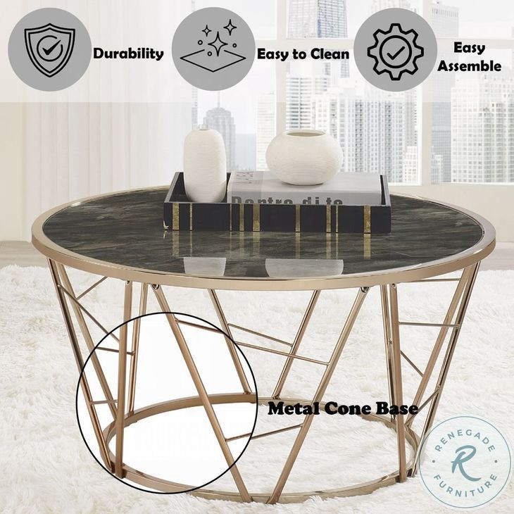 Cicatrix Black Engineered Stone and Champagne Round Coffee Table
