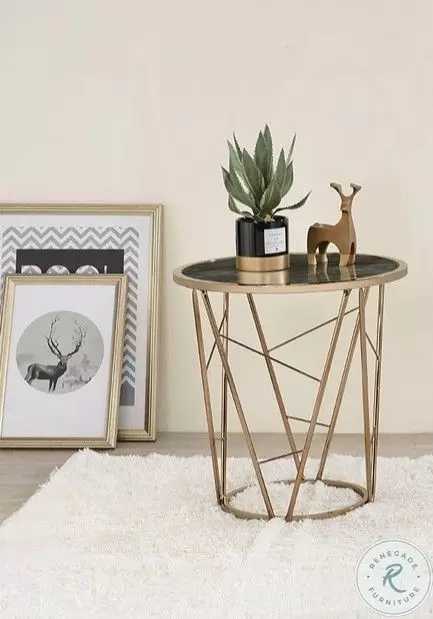 Cicatrix Black Engineered Stone and Champagne Round End Table