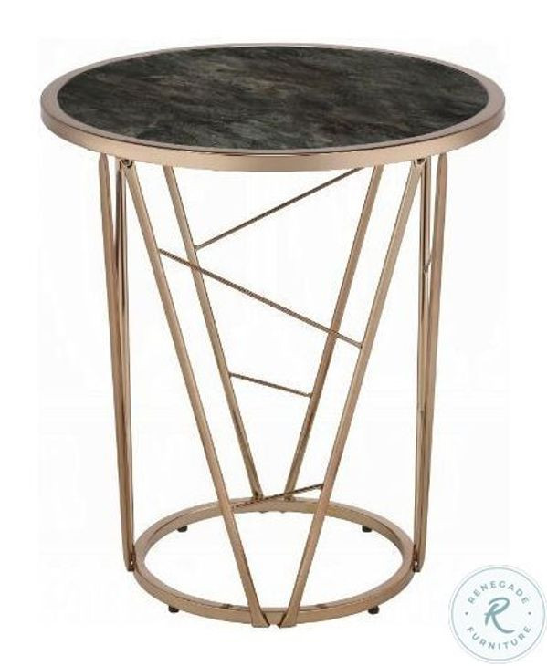 Cicatrix Black Engineered Stone and Champagne Round End Table