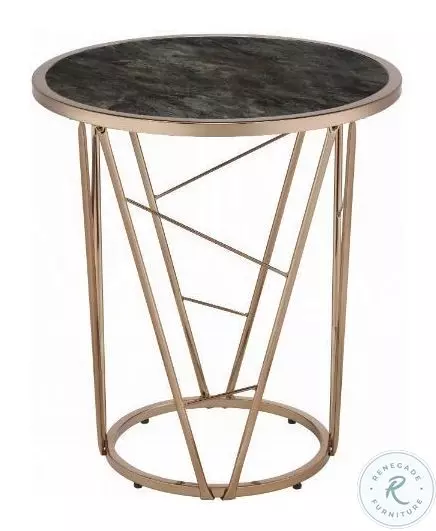 Cicatrix Black Engineered Stone and Champagne Round End Table