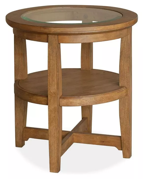 Durant Honey Brown Round Glass Top End Table