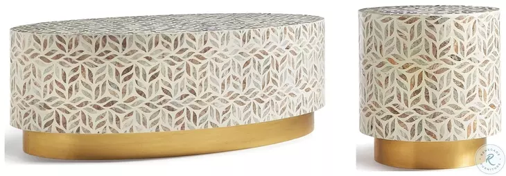 Stone Toranto Stone Inlay And Polished Satin Brass Occasional Table Set