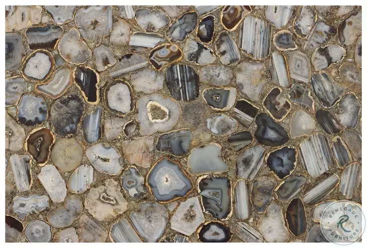 Agate Polished Black Agate Stone And Cladded Antique Satin Brass Center Table