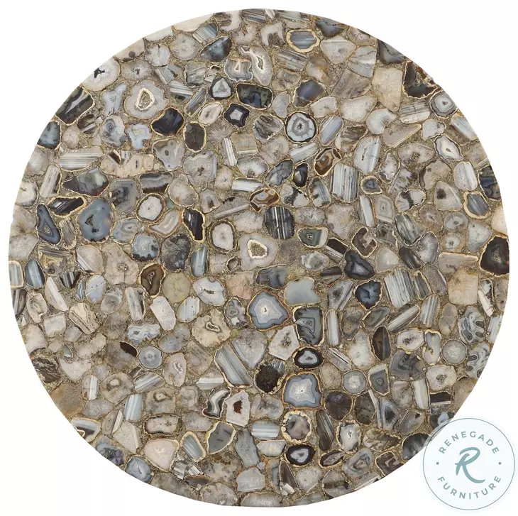 Agate Polished Black Agate Stone And Cladded Antique Satin Brass Center Table