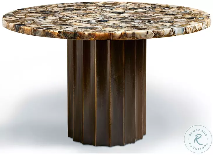 Agate Polished Black Agate Stone And Cladded Antique Satin Brass Center Table