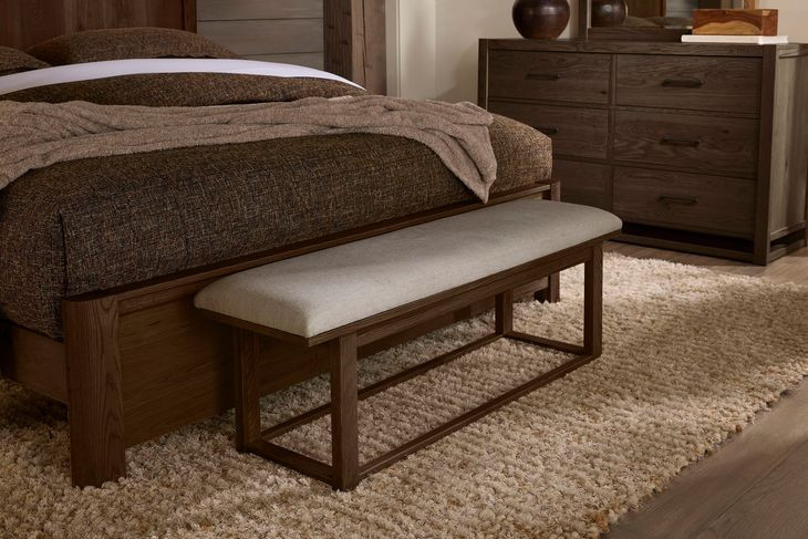 Lodge and Loft Ivory Cream Performance Fabric Upholstered Bed Bench