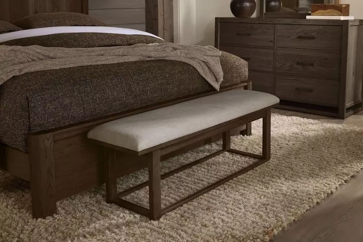 Lodge and Loft Ivory Cream Performance Fabric Upholstered Bed Bench