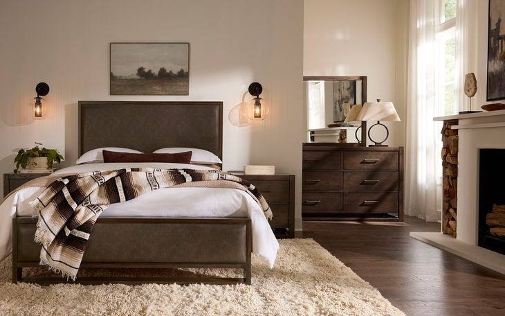 Lodge and Loft Sedona Brown Performance Fabric King Upholstered Panel Bed