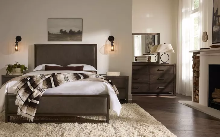 Lodge and Loft Sedona Brown Performance Fabric King Upholstered Panel Bed