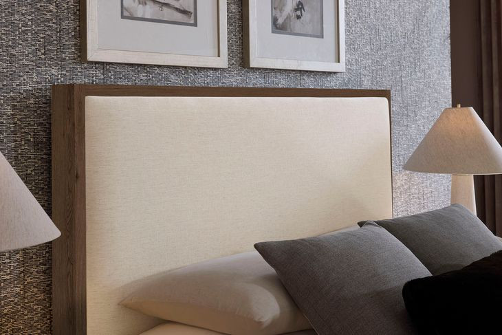 Lodge and Loft Ivory Cream Performance Fabric Queen Upholstered Panel Bed