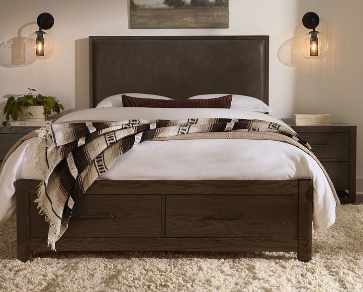 Lodge and Loft Sedona Brown Performance Fabric Queen Upholstered Storage Panel Bed