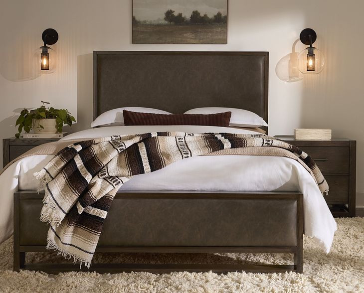Lodge and Loft Sedona Brown Performance Fabric King Upholstered Panel Bed