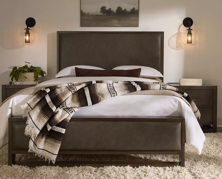Lodge and Loft Sedona Brown Performance Fabric King Upholstered Panel Bed