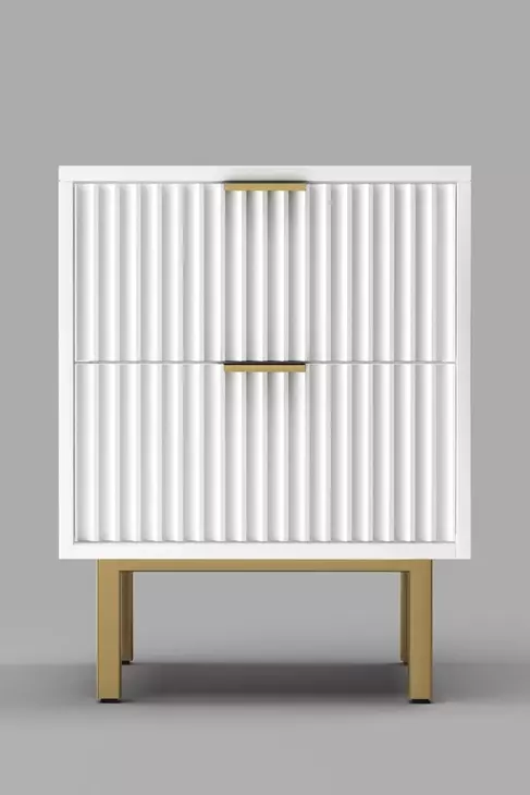 Casey White and Gold 2 Drawer Nightstand