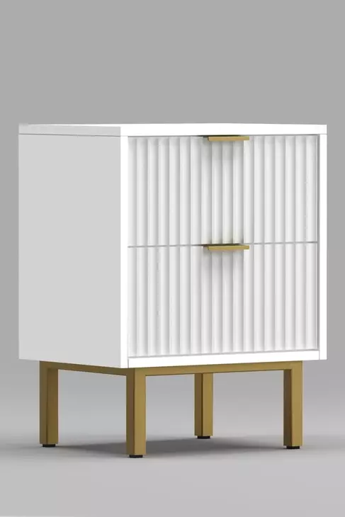 Casey White and Gold 2 Drawer Nightstand