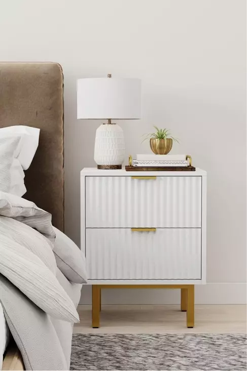 Casey White and Gold 2 Drawer Nightstand