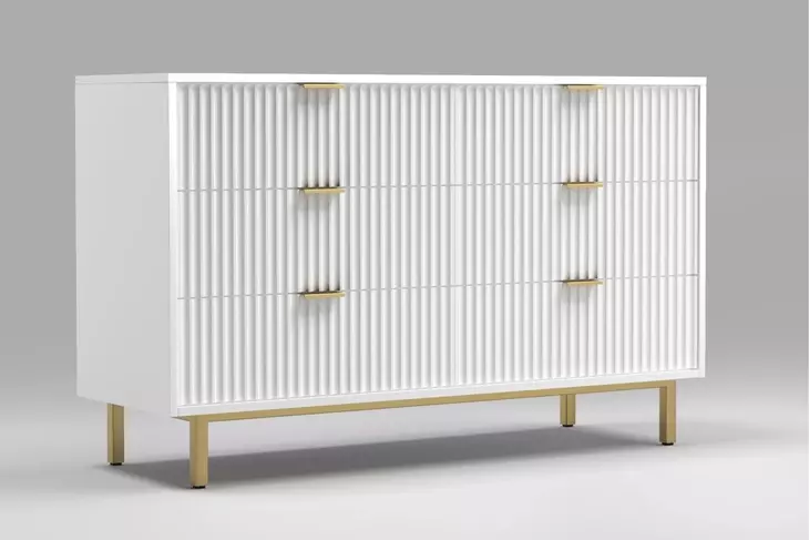 Casey White and Gold 6 Drawer Dresser