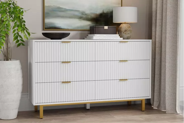 Casey White and Gold 6 Drawer Dresser