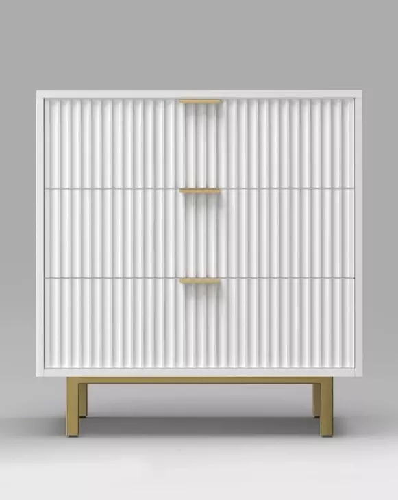 Casey White and Gold 3 Drawer Accent Chest