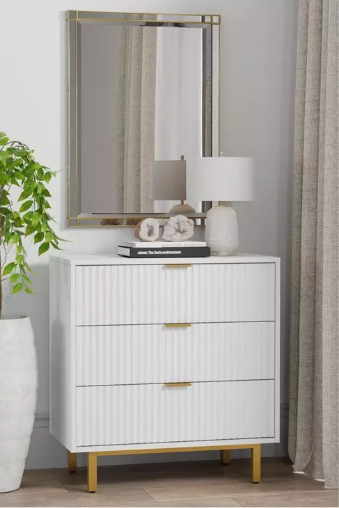 Casey White and Gold 3 Drawer Accent Chest