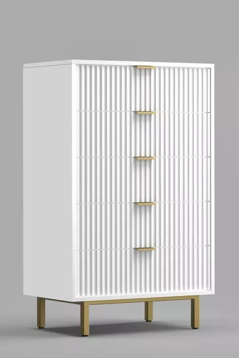 Casey White and Gold 5 Drawer Chest